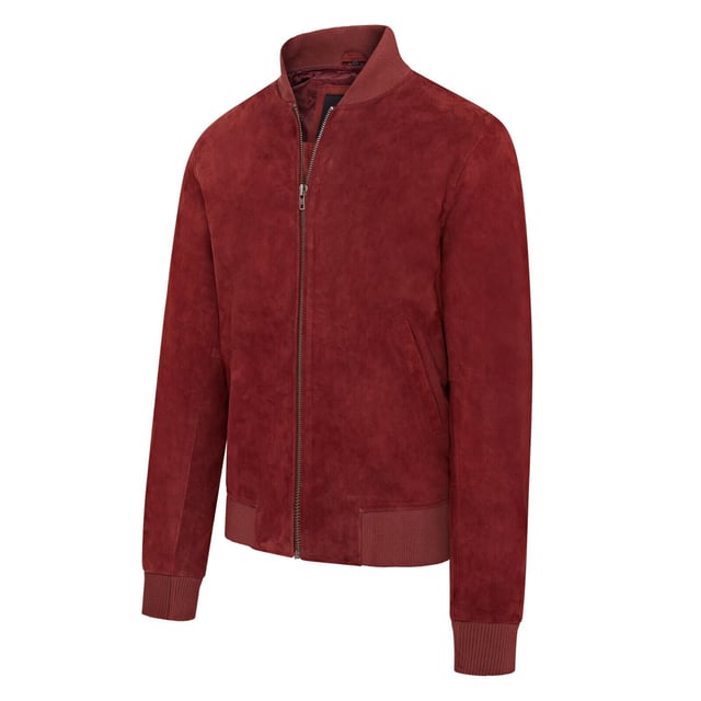 Introducing the Men's Varsity Suede Leather Bomber Jacket, a refined take on the classic MA-1 flight jacket. Crafted from 100% soft goat suede, this jacket offers exceptional durability and a supple drape. The exposed zip front features a wide, quilt stitch zip stand, complemented by a rib knit collar, cuffs, and hem for added warmth and a sleek silhouette. With four pockets�two at the waist and two inside, including a secure zipped pocket�this fully lined jacket combines style and functionality seamlessly.

� Made from 100% soft goat suede for durability and comfort
� Exposed zip front with quilt stitch zip stand
� Rib knit collar, cuffs, and hem for insulation
� Four pockets: two waist and two interior, one with a zip
� Fully lined interior for added warmth and comfort