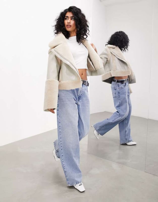 Cropped borg coat online