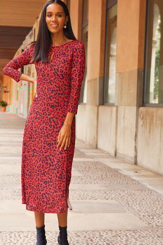 Animal print keyhole best sale dress