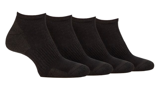 Introducing Jeep Cushioned Sports Trainer Socks - the perfect blend of comfort and sustainability! Made from an eco-friendly recycled cotton blend (60% Polyester, 30% Cotton, 2% Elastane), these socks are both breathable and machine washable at 40°.Designed with a low ankle cut, these trainer socks are ideal for pairing with sports shoes and various trainers. Whether you're going for a long outdoor run or simply seeking extra comfort during work or leisure, these socks have you covered. The half-cushioned sole with terry loop pile padding offers complete protection from toe to heel. Additionally, elasticated arch supports are woven into the mid-foot to ensure a secure fit.Embrace an eco-conscious choice with these cotton blend trainer socks that use recycled fibers, helping conserve valuable resources. Each pack includes four pairs of these high-quality men's Jeep socks. Elevate your sports activities and daily adventures with these durable, comfortable, and environmentally friendly socks!