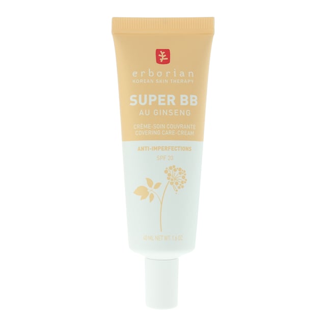 Erborian Super BB Anti Imperfections Covering Cream is enriched with white ginseng and fermented ginseng flower to revitalize and soothe the skin and Niacinamide to help brighten and even out skin tone, while SPF 20 provides essential sun protection. This lightweight formula offers breathable coverage, conceals blemishes, redness and dark spots, leaving your skin nourished, looking smooth, healthy, and glowing.