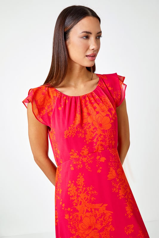 Floral Frill Detail Chiffon Midi Dress Floral Frill Detail Chiffon Midi Dress