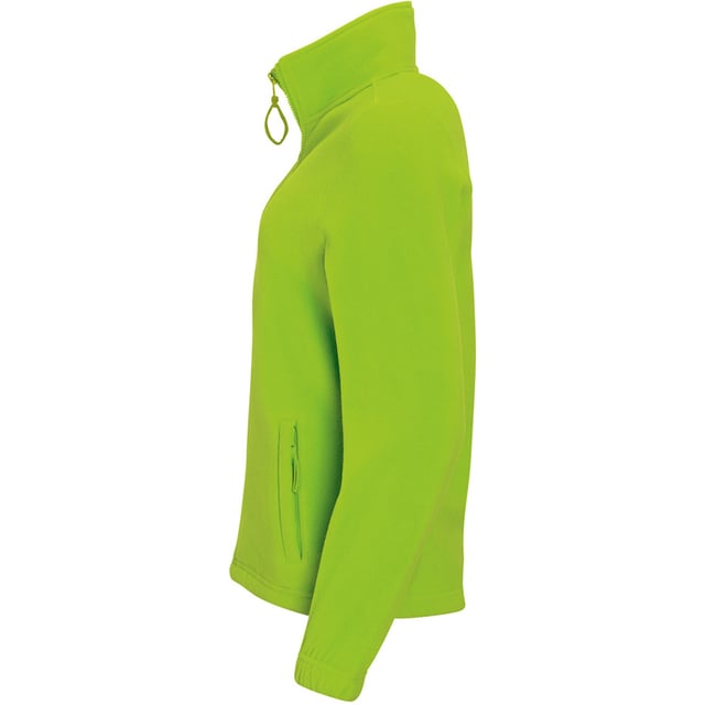 Pill resistant. High density. Unlined. Shaped fit. Taped back neck. Collar high full zip. Two front zip pockets. Elasticated cuffs. Open hem with drawcord. Fabric weight: 300 gsm. Material: 100% polyester. Ladies size: S(8/10), M(12), L(14), XL(16), XXL(18).