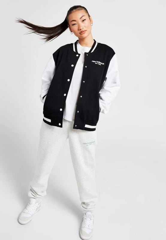 New Balance Womens Varsity Bomber Jacket in Black