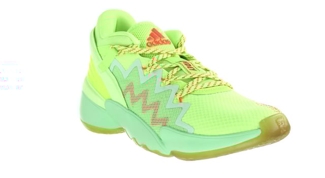 Adidas D.O.N Número 2 entrenadores de hombres verde GCA Tomando sus señales de los instintos sobrehumanos de Donovan Mitchell, el D.O.N. El problema #2 Spida Sense es un espectáculo para ser visto. Estos zapatos exclusivos del baloncesto de Adidas tienen Pops rojos de neón a lo largo de la parte superior verde lima. Una suela externa de brillo translúcido presenta una silueta "radiactiva" que casi parece parpadear cuando siente una amenaza inminente en la cancha. Su sentido de Spida debe estar hormigueando.