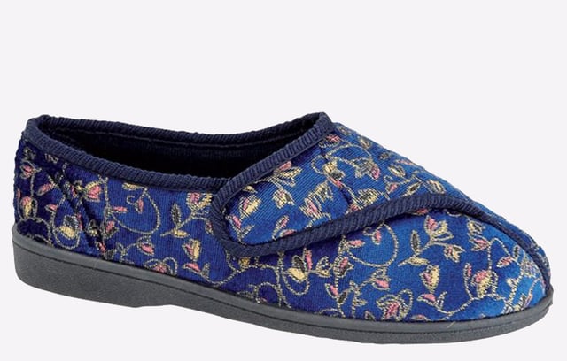 Boasting a navy upper with stylish gold flower detailing, these Zedzzz women's slippers are a stylish choice when it comes to comfortable wear around the house.
- Velour upper
- Touch fastening closure
- Washable
- Vulcanised Rubber Sole