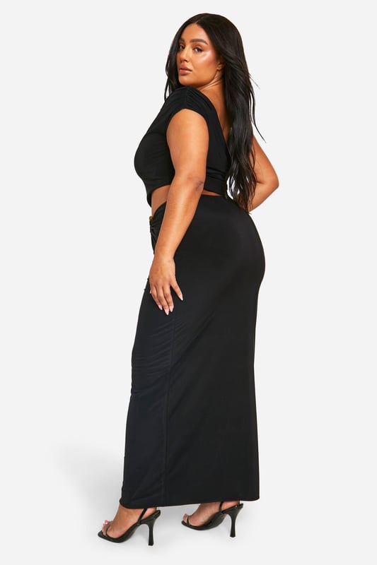 Plus Double Slinky Cut Out Trim Detail Maxi Skirt