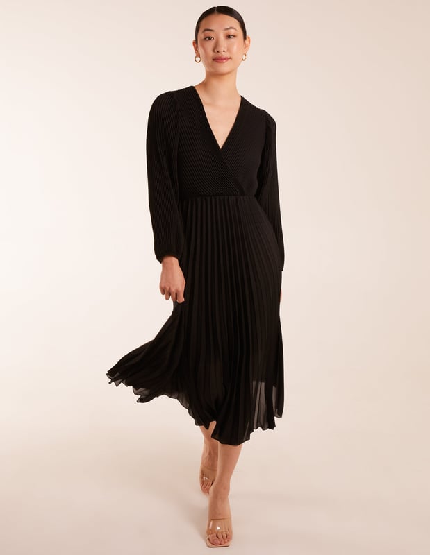 Wrap front pleated dress on sale
