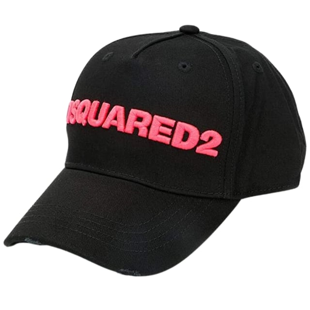 Gorra negra con logo bordado rosa DSQUARED2. Gorro Negro Bordado Rosa DSQUARED2. 100% algodón. Gorra de béisbol Dsquared2. Código de estilo: BCW0028 05C00001 M221. Dean y Dan Caten bordados en la parte trasera