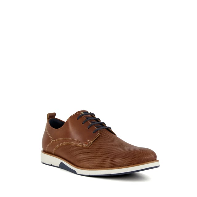 Dune Mens BARNABEY Casual Gibson Shoes Barnabey Classed as a more relaxed variation to the classic Derby silhouette, embrace tactile finishes this season with style Barnabey. This casual Gibson shoe starts life in Portugal and is crafted with the finest materials, culminating in a combination of smooth textures, perforated and handstitched detailing, and a four-eyelet lacing system. Finished with a pull tab and contrasting sole, Barnabey pairs perfectly with chinos and chambray shirts.