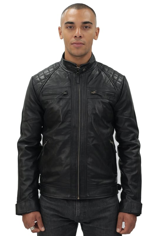 Black leather quilted biker jacket new arrivals