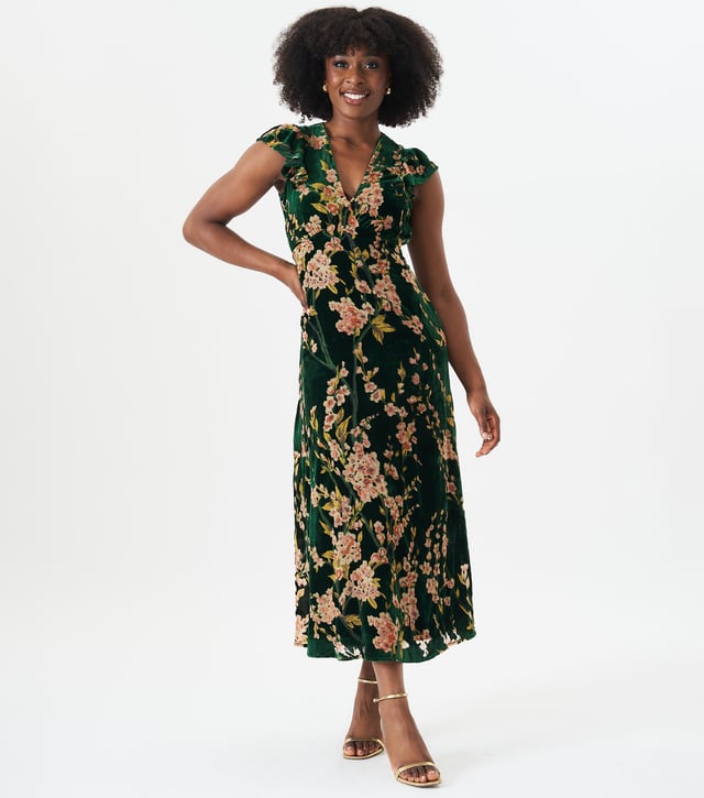 slim fit dress slacks Hada Dark Green Satin Devore Square-Neck Maxi Dress With Removable T  Club  L London