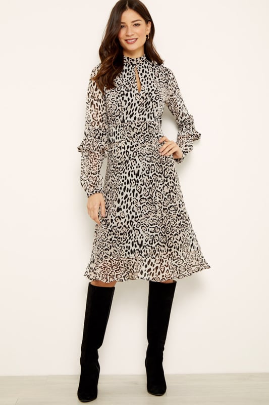 Leopard print fit & flare ruffle dress shop