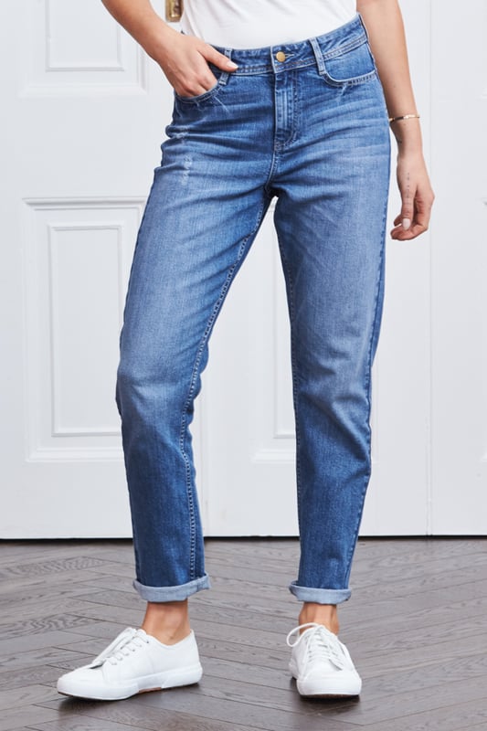 REASONS TO BUY:Consider them a wardrobe essentialClassic mid-blue washRelaxed boyfriend style for serious comfortAvailable in three leg lengths for the perfect fitDistressed detailsYou can't go wrong with a white tee and trainersInside leg to fit: Short - 29" | Regular - 31" | Long - 33".