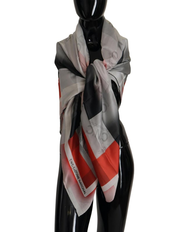 Brand: C&#8217;N&#8217;C COSTUME NATIONAL
  Material: 100% Silk
  Gender: Women
  Color: Gray red checkered print
  Logo details
  Made in Italy
  Size: 135cm x 135cm