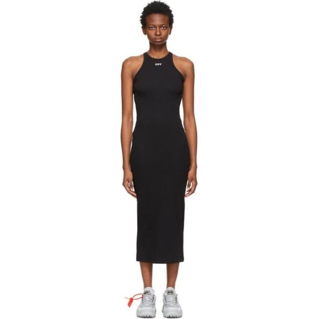 Vestido negro, haras una declaracion con cada uso. ¡Haz una declaracion de estilo!, 95% Algodon, 5% Elastano, Logo OFF en el pecho, Hecho en Italia, Estilo acanalado