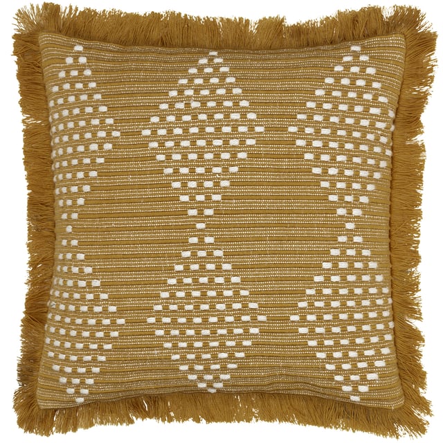 Inspired by boho trends, the Kadie cushion features a woven geometric design crafted from durable, recycled PET fabric and is available in a range of bold summer colours. Durable and suitable for outdoor and indoor settings, this design is complete with fringed edging. These cushions will completely transform any area. Ideal for patios, balconies, and terraces to create a unique and homely space. Size:45 cm x 45 cm