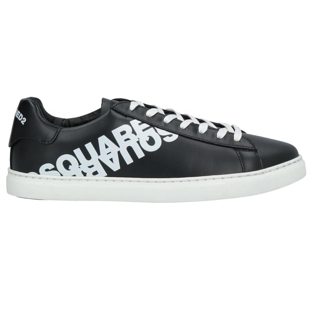 Zapatillas negras con logo reflejado de Dsquared2. Zapatillas de deporte negras con logotipo de la marca Mirrored2 de Dsquared2. Zapatilla deportiva de corte bajo, fabricada en Italia. Suela de goma, parte superior 100% cuero. Suela de marca. SMN0005 01501675 M063