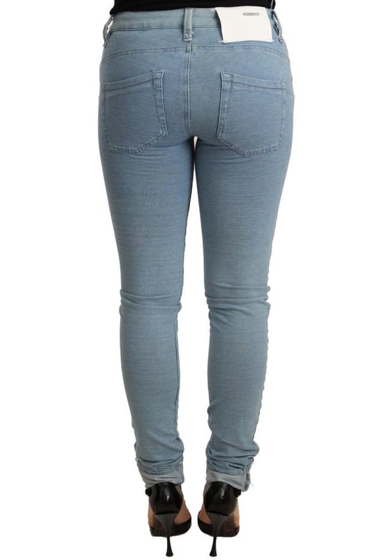 Brand: ACHT
  Style: Slim fit denim jeans with folded hem
  Fit: Slim fit push up (D90)
  Color: Blue
  Material: Cotton
  Pockets: Two front and two back pockets
  Closure: Button fly
  Details: Subtle logo details