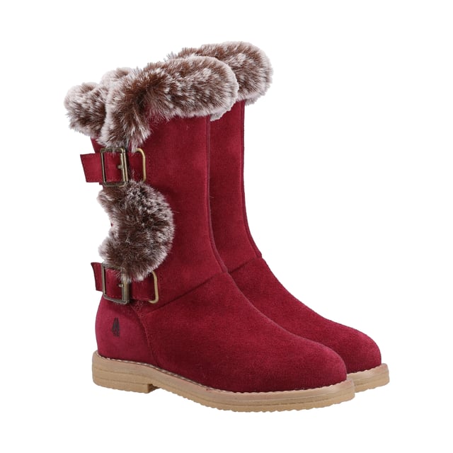 Upper: Suede. Lining: Fleece. Insole: Cushioned, Memory Foam. Outsole: Flexible, TPR. Fabric Technology: Hardwearing, Water Resistant. Faux Fur Collar. Flat Heel. Cut: Mid Calf. Design: Plain. Toe Style: Round. Fastening: Adjustable Buckle, Inside Zip, Slip-In.