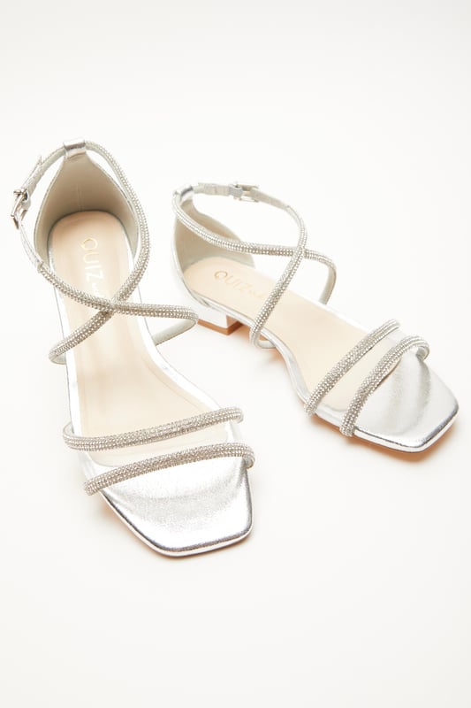 Quiz silver sales diamante flat sandals