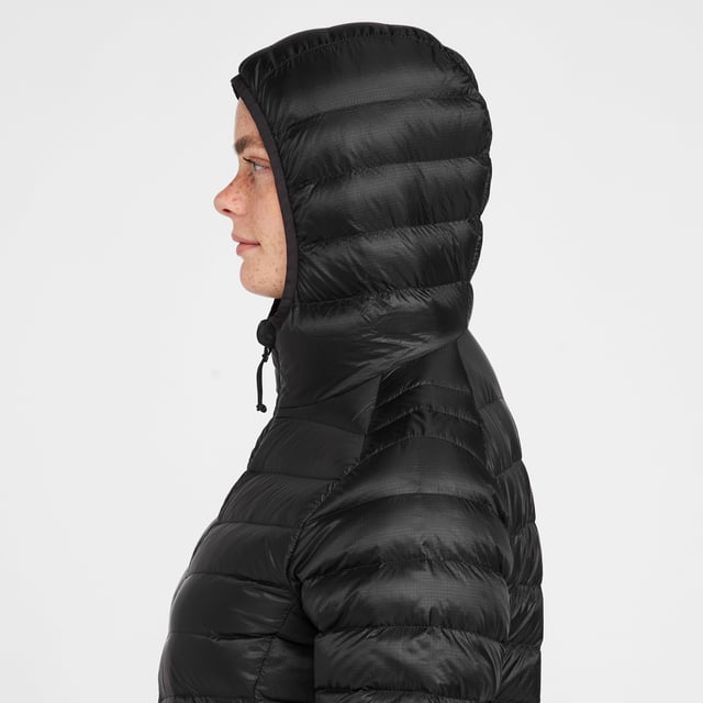 The Peter Storm Loch Down Jacket is an insulated layer that uses duck down and has a Durable Water Repellent nylon Ripstop shell. Conveniently packable, packing down to pocket size this is a winter layer you'll want to take everywhere.Created using 100% nylon Ripstop outer fabric, the women's Lock Down Jacket uses a PFC-free DWR coating to keep you dry during wet conditions. Its insulation is a high-quality 90/10 duck down with 650 fill power. Combined with a stitch-through baffle construction, this jacket is crafted with trapping warm air in mind. To further ensure you stay at a suitable temperature it features an elastane-bound hood, adjustable hem, elastane-bound cuffs and two zipped hand warmer pockets. Finally, the Loch Down packs down to pocket size meaning it takes up minimal room in your pack and can even be carried in your pocket. - Lightweight down jacket - Ripstop outer fabric with PFC-free DWR - 159.5g (size large) of 90/10 650 fill power down - Stitch through baffle construction - Slim fit - Elastane bound hood - Reverse coil centre front zip with internal zip guard - 2 x zipped hand warmer pockets - Elastane bound cuffs - Adjustable hem - Packs into hand pocket - Fabric: 100% Polyamide