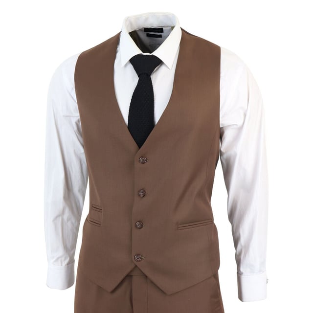 Indulge in Classic and Elegant Design with this men's 3-piece suit, featuring a timeless Brown color ideal for formal occasions. Product Design Bullet Points:  
Versatile Formal Attire: Suitable for weddings, business events, or special occasions, ensuring a sharp and well-dressed look.
 
Complete 3-Piece Set: Includes a jacket, vest, and trousers for a polished and coordinated outfit.
 
Premium Material: Crafted from high-quality materials for comfort and durability.
 
Tailored Fit: Offers a tailored fit that complements your body shape, enhancing your appearance and confidence.
 
Timeless Brown Color: Perfect for a classic and sophisticated look, suitable for various formal settings.  Â Made from a blend of 65% Polyester and 35% Viscose for a comfortable and stylish finishSizes	Jacket & Trouser Size
36R :	36" (Chest) 30" (Waist)
38R :	38" (Chest) 32" (Waist)
40R :	40" (Chest) 34" (Waist)
42R : 	42" (Chest) 36" (Waist)
44R :	44" (Chest) 38" (Waist)
46R : 	46" (Chest) 40" (Waist)
48R :	48" (Chest) 42" (Waist)
50R :	50" (Chest) 44" (Waist)
52R :	52" (Chest) 46" (Waist)
54R :	54" (Chest) 48" (Waist)