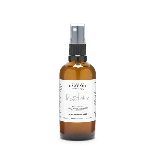 Highly Commended'Natural Health,&nbsp;Beauty&nbsp;Awards 2020

Natural Aromatherapy Benefit &ndash; Balancing
Restore is a hypnotic and herbaceous blend of eucalyptus, cedarwood, coriander and black pepper to mist around the room and on linen.&nbsp;
A comforting blend of four essential oils designed to restore peace and balance emotions.
Our 'Restore' natural room spray&nbsp;contains:

Cedarwood -&nbsp;Calming and grounding
Coriander -&nbsp;Stimulating and refreshing
Eucalyptus -&nbsp;Uplifting, yet relaxing
Organic Black Pepper -&nbsp;Soothes heighten emotions&nbsp;

Ingredient Information
Black Pepper&nbsp;Soothes heighten emotions and relieves stress.CedarwoodCalming and grounding oil. Balances emotions and relieves nervous tension.â€¨CorianderStimulating and refreshing. Boosts mood.â€¨EucalyptusStimulating and refreshing. Uplifting, yet relaxing.Full Ingredients:&nbsp; *certified organicSpring Water, Witch Hazel Distillate*, Essential Oils of: Eucalyptus, Cedarwood, Coriander, Black Pepper*, Poysorbate 20, Phenoxyethanol & EthylhexylglycerinCautionAlways test first before using on linen/fabric. Keep out of reach of children. Do not drink. In case of contact with eyes, rinse thoroughly with cold water.