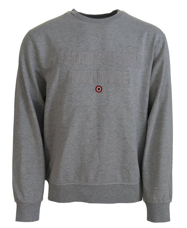 Merk: AERONAUTICA MILITARE  
Staat: Helemaal nieuw met labels  
Stijl: Pullovertrui  
Kleur: Grijs  
Logo-details  
Gemaakt in Italië  
Materiaal: 62% Katoen 32% Polyester 6% Elastaan  
Geslacht: Heren  
Materiaal: 62% Katoen 32% Polyester 6% Elastaan