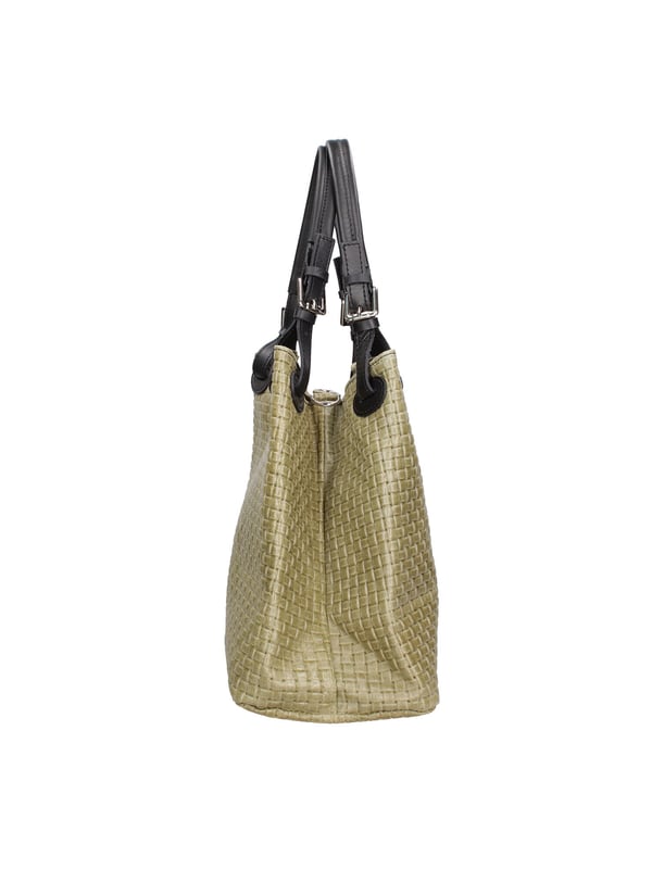 Dames shopper met magnetische knoopsluiting. twee binnenzakken met ritssluiting en één open binnenzak. afwezige externe zakken. verstelbare en afneembare lederen schouderband. Leren handvat. één binnenvak.  extern materiaal. gevoerd met 70% katoen - 30% polyester binnenkant. Afmetingen: 32x29x17 cm. Gemaakt in Italië