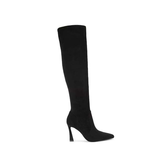 This KG Kurt Geiger Sweetie High Leg boot is crafted from a black suedette that reaches the knee. The heel is in a flared style. Heel height: 7cm.