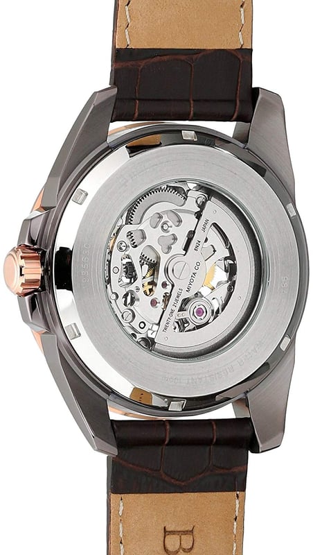 This Bulova Automatic Analogue Watch for Men is the perfect timepiece to wear or to gift. It's Multicolour 43 mm Round case combined with the comfortable Brown Leather watch band will ensure you enjoy this stunning timepiece without any compromise. Operated by a high quality Automatic movement and water resistant to 10 bars, your watch will keep ticking. Get all the comfort with this fashionable croco-embossed leather band, perfect for every occasion High quality 21 cm length, 20 mm wide Brown Leather strap with a Buckle Case diameter: 43 mm, Case height: 12 mm and Case color: Multicolour/Dial color: Multicolour