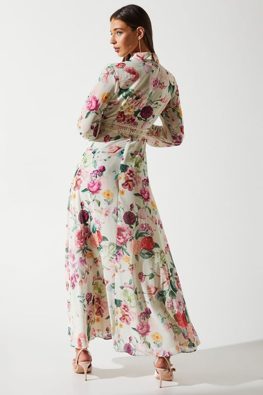 Pleated Lace Trim Midi Dress