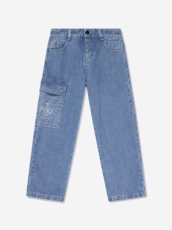 Fendi incorporate the traditional with the modern. These unisex regular jeans in dark blue capture the Italian label's reconceptualised outlook on utilitarian fashion. Crafted in beautiful high quality denim with five pockets. They are embellished with an embroidered side logo and contrasting FF iconic detail. Side Pocket With Flap and Buttons Belt Loops Front Zip and Button Closure 100% Cotton