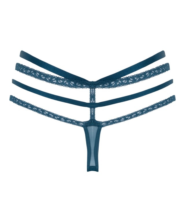 Voel je super sexy in deze string! Hij is voor een groot deel van kant, er zit een leuk strikje aan de voorkant en de strappy details zijn de finishing touch. Combineer met je eigen favoriete items!