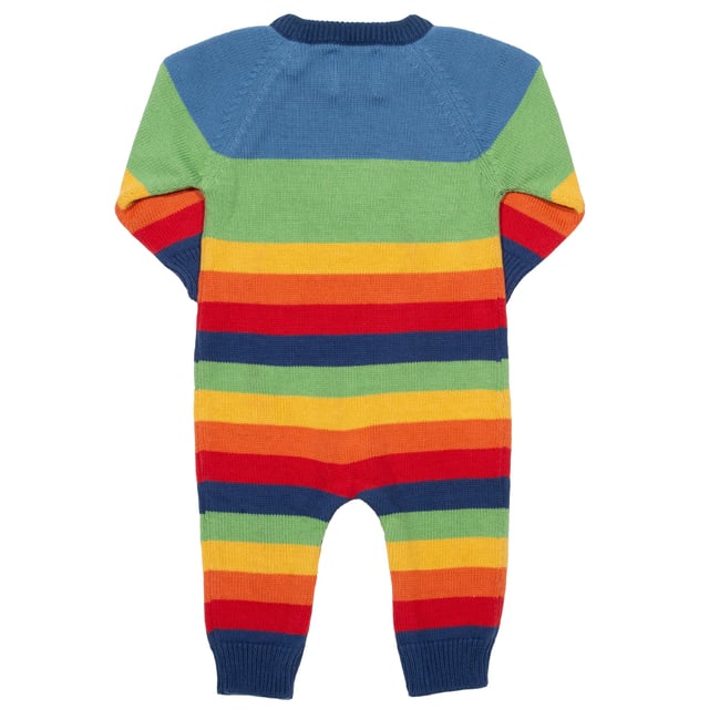 Bright and beautiful! Perfect for playing or snoozing, our hedgehog knitted romper is comfy, practical and great for the season. Featuring a rainbow stripe and cute knitted hedgehog design.