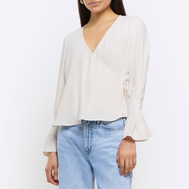River Island Womens Wrap Blouse Cream Long Sleeve