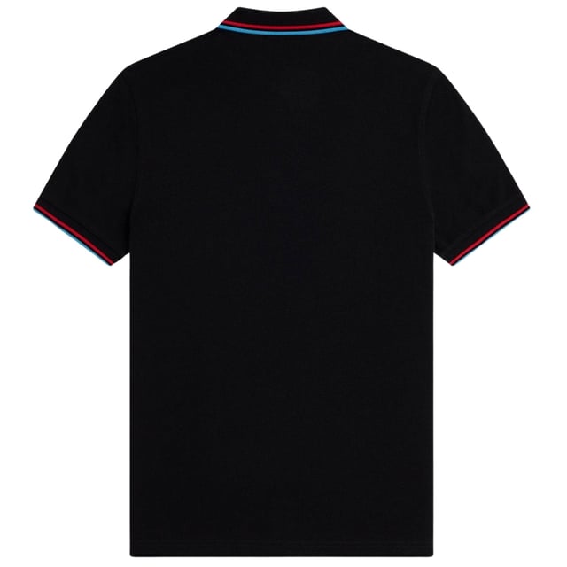 Fred Perry Svart Polotröja, Mönster På Kragen, Knäppning Vid Halsen. 100% Bomull, Kortsleeve, Svart Polo.