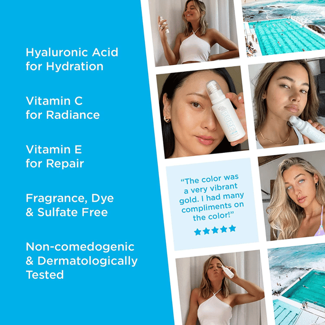 Bondi Sands The Australian Tan Pure Self Tanning Mist is an easy to use tanning mist, that delivers a brilliant golden glow, whilst also delivering Hyaluronic Acid, Vitamin C and Vitamin E. The formula is lightweight, refreshing and provides an instant burst of hydration.
