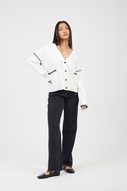 Elevate your style this season with this V-neck cardigan from Brave Soul. This relaxed fit design features button fastenings, two front pockets, dropped shoulders, ribbed hem and cuffs and contrast stitching on the shoulders and pockets. Team with jeans and a t-shirt for a casual daytime look. Model wears UK size S