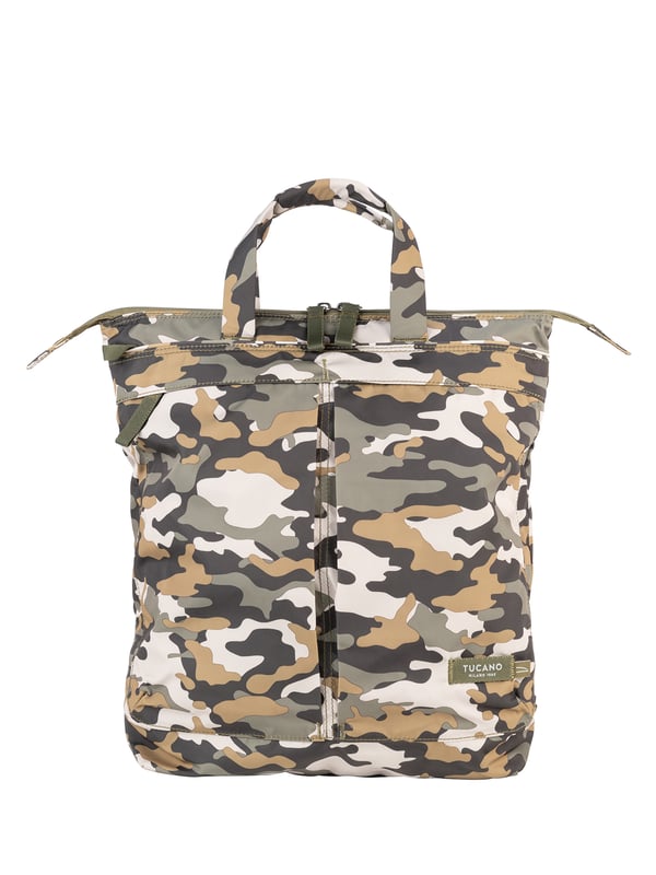 Unisex-Rucksack mit Schnallenverschluss. eine offene Innentasche. zwei Außentaschen mit Reißverschlüssen vorne und zwei Reißverschlüssen hinten. fehlender Schultergurt.  Griff aus recyceltem Polyethylenterephthalat. ein Innenfach.  externes Material.  Innenraum aus recyceltem Polyethylenterephthalat. Maße: 0x0,00 xx0 cm. Modeprodukt