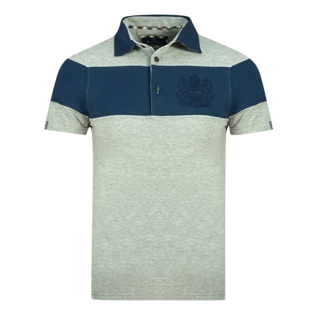 Aquascutum Colour Block Aldis Crest Chest Logo Grå pikétröja. Aquascutum Grå polotröja. Aldis-logotyp, korta ärmar. Stretchpassform 95% bomull 5% elastan. Vanlig passform, passar perfekt i storlek. Stil QMP030 94