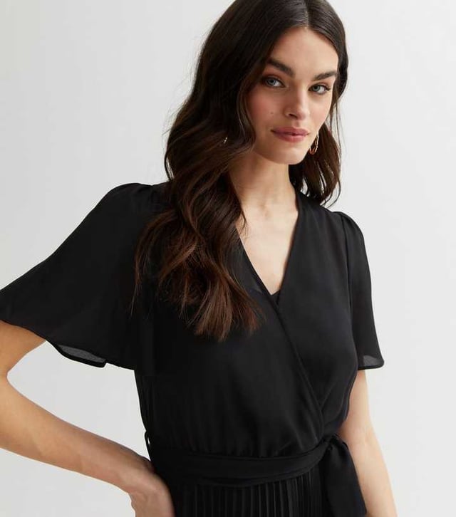 Casual black wrap dress top