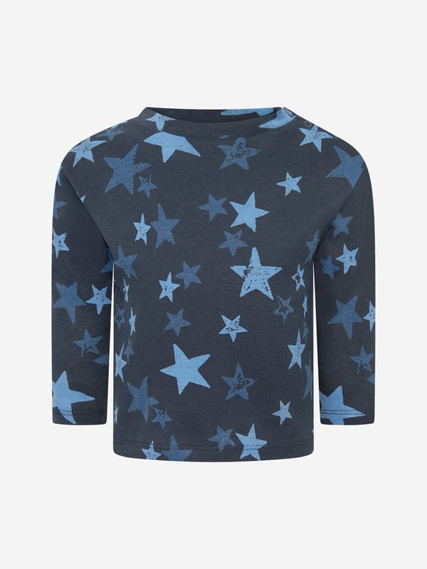 He will be the star of the show in this fun and fashionable baby boys' t-shirt by Molo. Decorated with a stylish star print, the navy long-sleeved top also has a popper button opening at the neck to help at changing times and is the perfect piece for layering when the weather cools down.