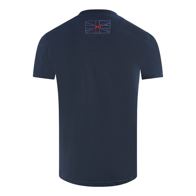 Aquascutum Script Logo Navy Blue T-Shirt. Stay stylish in the Aquascutum Logo Blue T-Shirt. This classic white tee is made with quality materials to keep you looking sharp for years to come. An invaluable addition to your wardrobe, discover the luxury of this timeless brand.. Aquascutum Script Branding Across The Chest, Short Sleeve, Crewneck. 100% Cotton, Regular Fit, Fits True To Size. Union Jack Logo On Back Neck, British Flag Badge On Left Sleeve. Style Code: T00923 85
