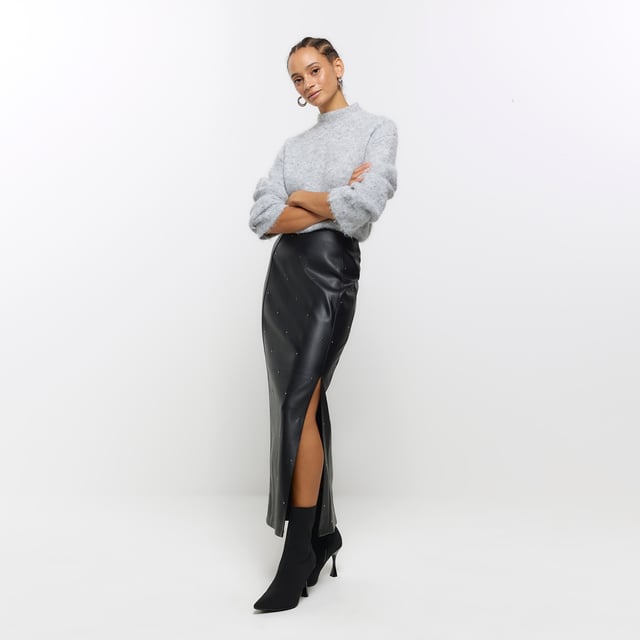 Faux leather midi skirt river island shop
