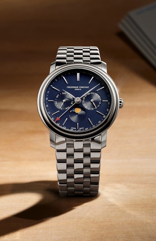 This Frédérique Constant Classics Index Business Timer Multi Dial Watch for Men is the perfect timepiece to wear or to gift. It's Silver 40 mm Round case combined with the comfortable Silver Stainless steel watch band will ensure you enjoy this stunning timepiece without any compromise. Operated by a high quality Quartz movement and water resistant to 5 bars, your watch will keep ticking. This high quality watch comes with classic colours will go great with any outfit . It enables you to easily spice up a normal outfit and add style to your life. This Multi Dial watch has a calendar function: Day-Date, Swiss Made and Moonphase High quality 21 cm length and 22 mm width Silver Stainless steel strap with a Deployment clasp Case diameter: 40 mm,case thickness: 10 mm, case colour: Silver and dial colour: Blue