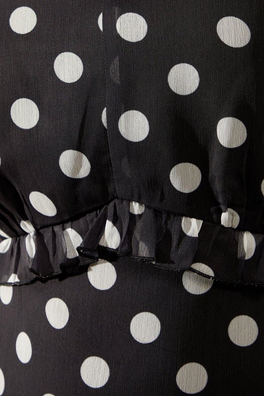 Spot Print Chiffon Ruffle Frill Maxi Dress