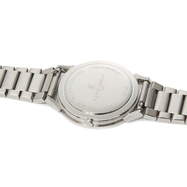 This Pierre Cardin Pigalle Stripes Analogue Watch for Men is the perfect timepiece to wear or to gift. It's Silver 40 mm Round case combined with the comfortable Silver Stainless steel watch band will ensure you enjoy this stunning timepiece without any compromise. Operated by a high quality Quartz movement and water resistant to 3 bars, your watch will keep ticking. This fashionable and classic watch matches any outfit at any occasion,it adds style to your life High quality 21 cm length and  18 mm width Silver Stainless steel strap with a Fold over with push button clasp Case diameter: 40 mm,case thickness: 6.55 mm, case colour: Silver and dial colour: White