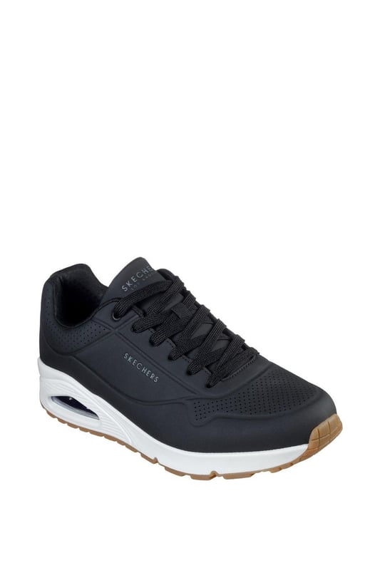 Classic air-cushioned comfort meets a fresh update in the Skechers Street Street Uno - Stand on Air shoe. This lace-up fashion sneaker features a smooth perforated synthetic upper with an Air-Cooled Memory Foam insole and Skech-Air visible air-cushioned midsole.